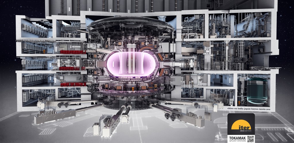 tkmandplant_2016_72dpi.jpg._1024 Ilustración realista de lo que sería un corte transversal del edificio que alberga el reactor Tokamak en cuyo centro se te el toroide del núcleo en rosa